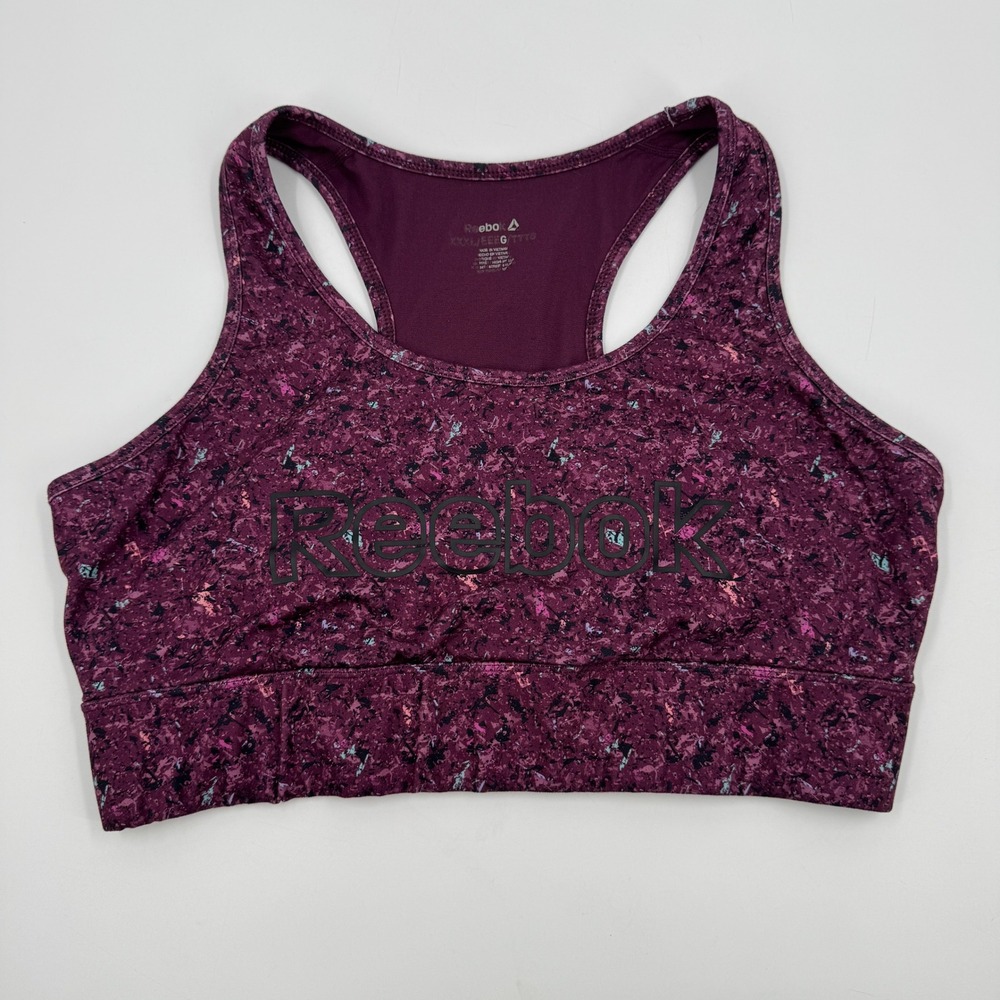 Reebok Sports Bra‎ Womens XXXL Purple Marble Racerback Logo REW223BR01